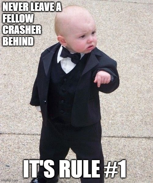 Baby Godfather |  NEVER LEAVE A 
FELLOW 
CRASHER
BEHIND; IT'S RULE #1 | image tagged in baby godfather,wedding crashers,baby,weddings | made w/ Imgflip meme maker