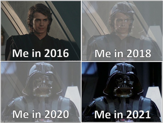 Me in 2018; Me in 2016; Me in 2021; Me in 2020 | made w/ Imgflip meme maker