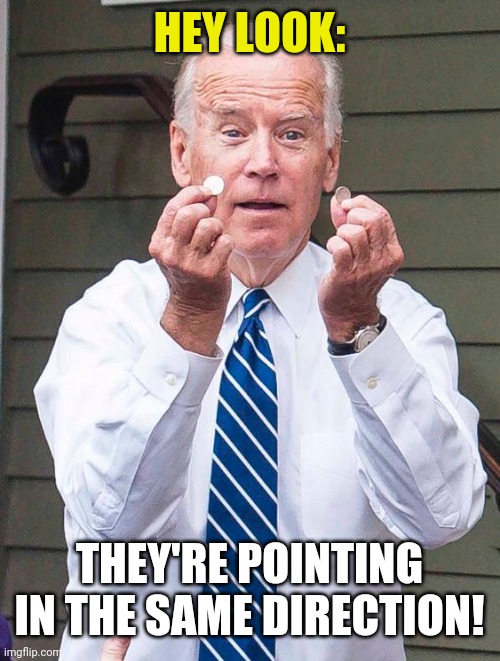 Joe Biden | HEY LOOK:; THEY'RE POINTING IN THE SAME DIRECTION! | image tagged in joe biden | made w/ Imgflip meme maker