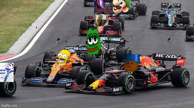 How to cause barging into an innocent movie character who ends up hitting a Bruh… by Pepe. | image tagged in norris hits verstappen | made w/ Imgflip meme maker