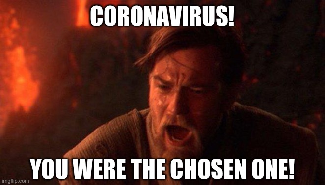 You Were The Chosen One (Star Wars) | CORONAVIRUS! YOU WERE THE CHOSEN ONE! | image tagged in memes,you were the chosen one star wars,coronavirus | made w/ Imgflip meme maker
