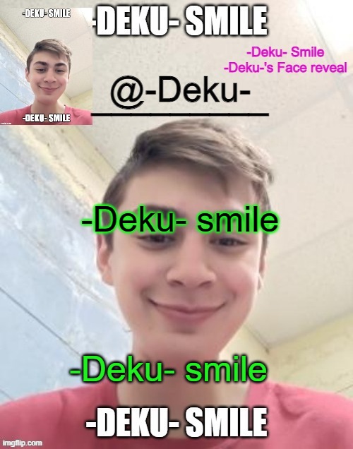 -Deku- smile; -Deku- smile | image tagged in -deku- announcement temp | made w/ Imgflip meme maker