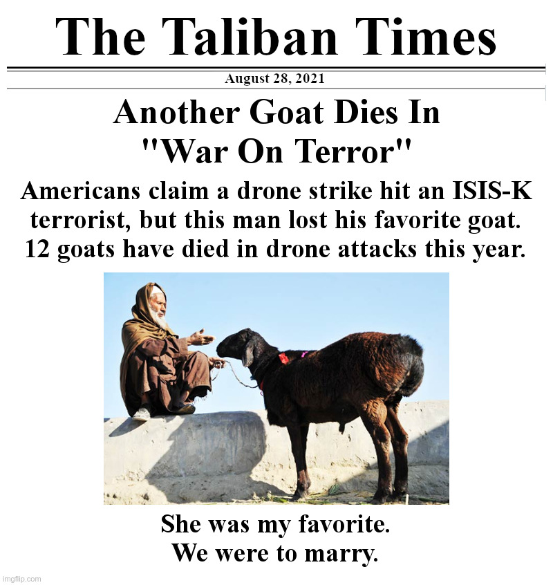 Another Goat Dies In "War On Terror" | image tagged in joe biden,unfit for office,taliban,times,drone,goat | made w/ Imgflip meme maker