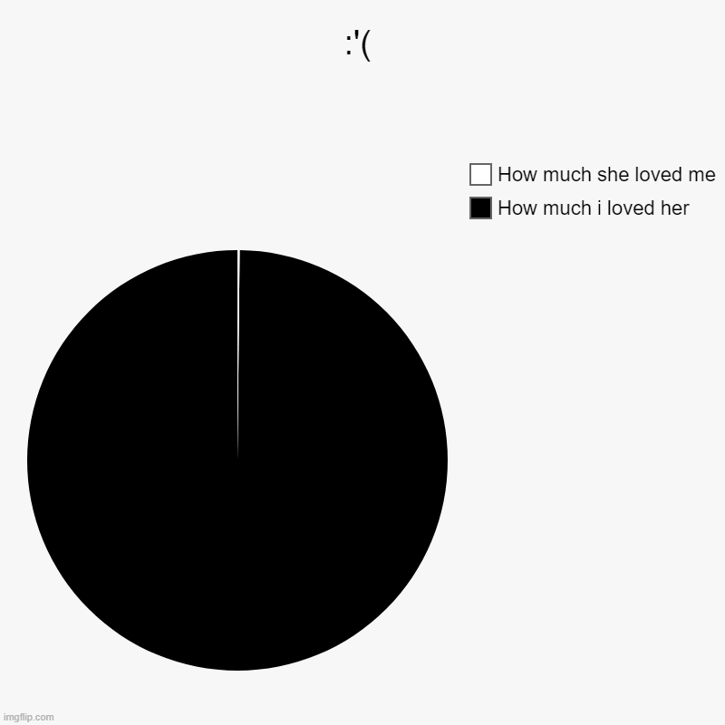 your daily middle school breakup | :'( | How much i loved her, How much she loved me | image tagged in charts,pie charts | made w/ Imgflip chart maker