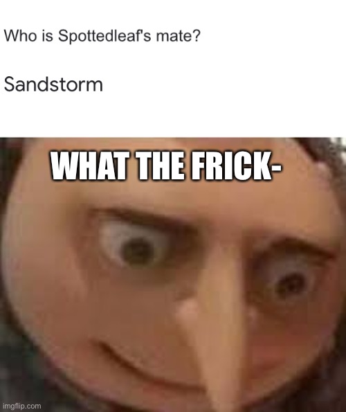 What the frick- | WHAT THE FRICK- | image tagged in gru face,warrior cats,lol,what the heck | made w/ Imgflip meme maker