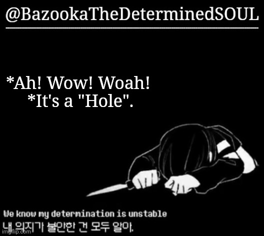 Unstable determination | *Ah! Wow! Woah! 
*It's a "Hole". | image tagged in unstable determination | made w/ Imgflip meme maker