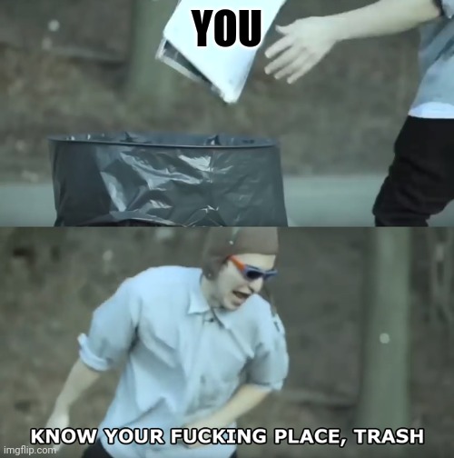 Know Your Place Trash | YOU | image tagged in know your place trash | made w/ Imgflip meme maker