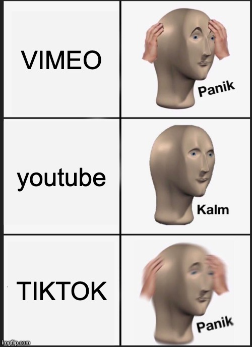 Panik Kalm Panik Meme | VIMEO; youtube; TIKTOK | image tagged in memes,panik kalm panik | made w/ Imgflip meme maker