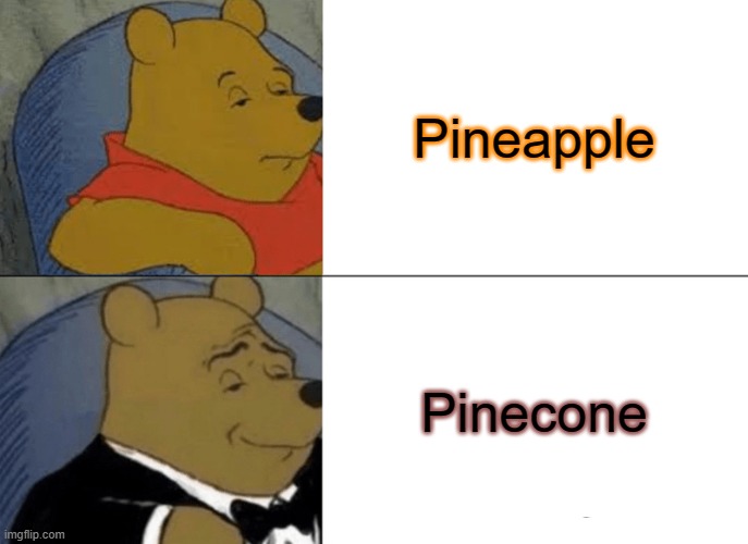 pineapplecone | Pineapple; Pinecone | image tagged in memes,tuxedo winnie the pooh | made w/ Imgflip meme maker