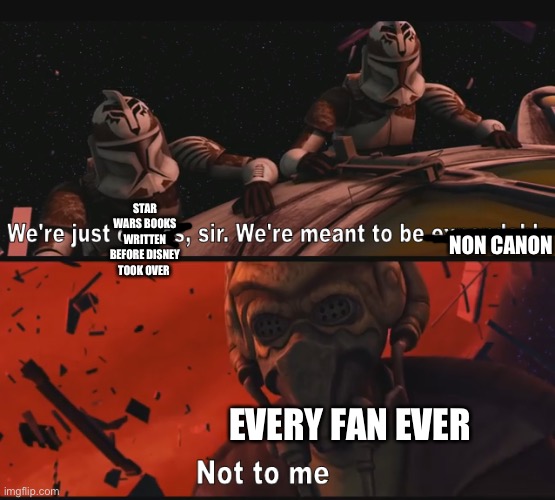 Not to me | STAR WARS BOOKS WRITTEN BEFORE DISNEY TOOK OVER NON CANON EVERY FAN EVER | image tagged in not to me | made w/ Imgflip meme maker