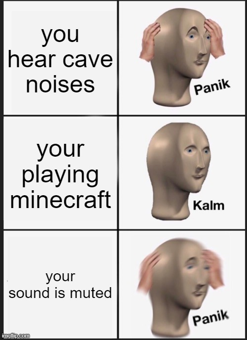 Panik Kalm Panik | you hear cave noises; your playing minecraft; your sound is muted | image tagged in memes,panik kalm panik | made w/ Imgflip meme maker