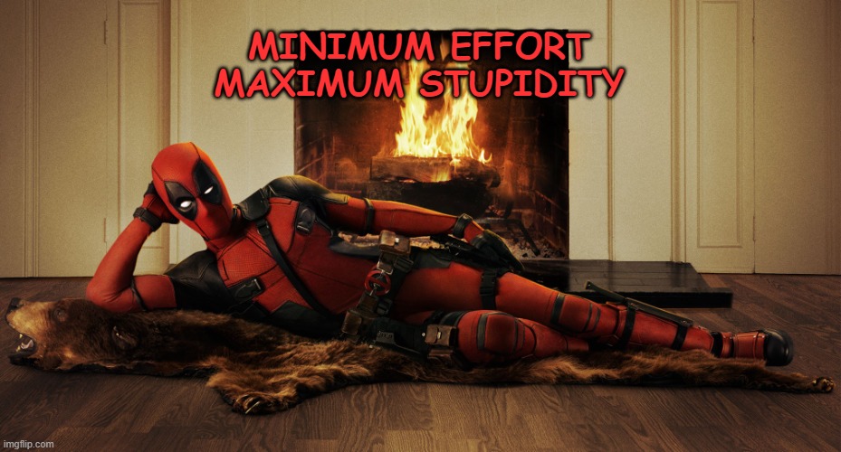 Deadpool | MINIMUM EFFORT
MAXIMUM STUPIDITY | image tagged in deadpool | made w/ Imgflip meme maker