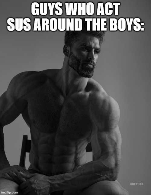Giga Chad | GUYS WHO ACT SUS AROUND THE BOYS: | image tagged in giga chad | made w/ Imgflip meme maker