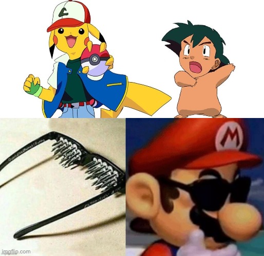 Ashkachu Pikaash | image tagged in spiked sunglasses mario edition | made w/ Imgflip meme maker