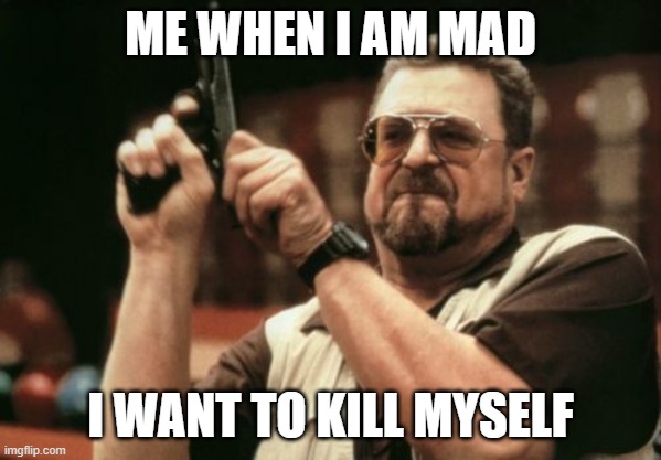me when iam mad | ME WHEN I AM MAD; I WANT TO KILL MYSELF | image tagged in memes,am i the only one around here | made w/ Imgflip meme maker