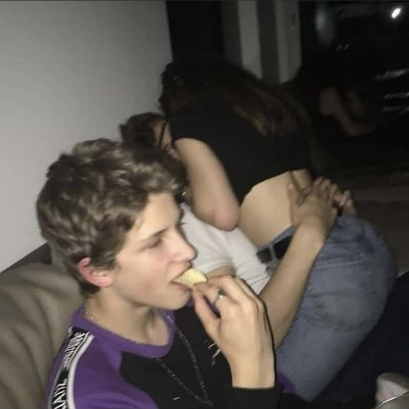 Girl Kissing Guy Next To The Guy Eating Chips Blank Meme Template