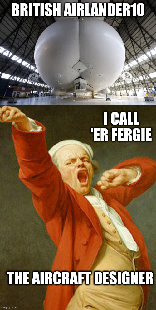 BRITISH AIRLANDER10; I CALL 'ER FERGIE; THE AIRCRAFT DESIGNER | image tagged in yawning joseph ducreux,memes | made w/ Imgflip meme maker