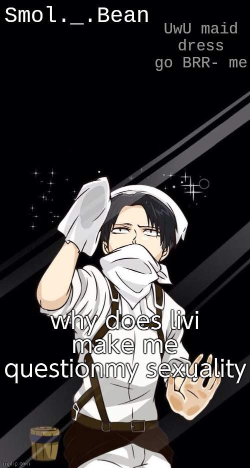 and legally_dumb but we dont talk about that | why does livi make me questionmy sexuality | image tagged in beans levi temp | made w/ Imgflip meme maker