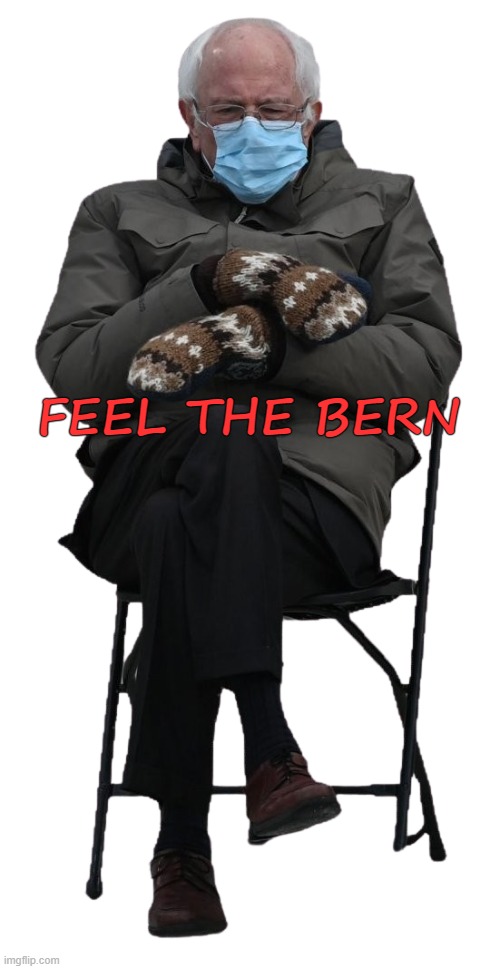 Grumpy Bernie Sanders Sitting | FEEL THE BERN | image tagged in grumpy bernie sanders sitting | made w/ Imgflip meme maker