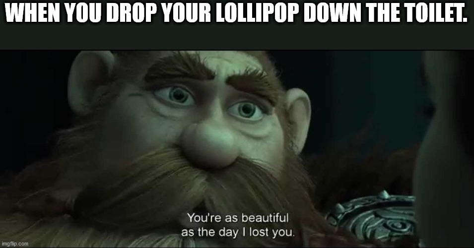 You are as beautiful as the day I lost you | WHEN YOU DROP YOUR LOLLIPOP DOWN THE TOILET. | image tagged in you are as beautiful as the day i lost you | made w/ Imgflip meme maker