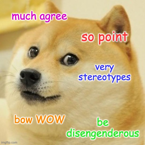 Doge Meme | much agree so point be disengenderous very stereotypes bow WOW | image tagged in memes,doge | made w/ Imgflip meme maker