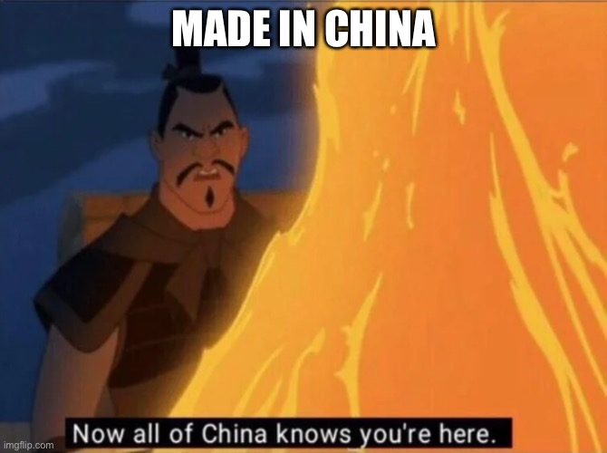 Now all of China knows you're here | MADE IN CHINA | image tagged in now all of china knows you're here | made w/ Imgflip meme maker