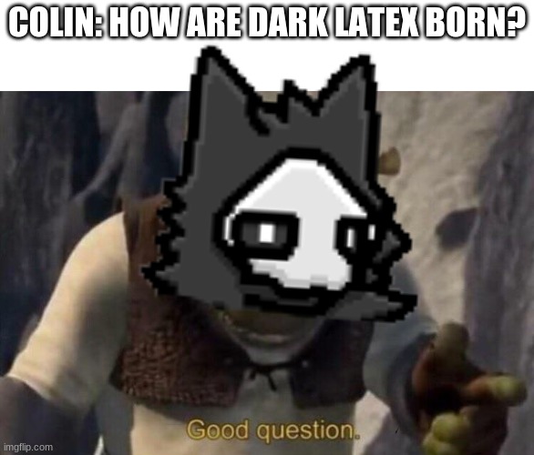 where tho | COLIN: HOW ARE DARK LATEX BORN? | image tagged in shrek good question | made w/ Imgflip meme maker