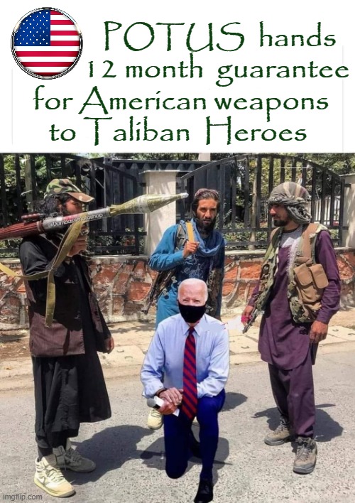 12 month weapons guarantee for Taliban | POTUS  hands
            12 month  guarantee
 for American weapons
to Taliban  Heroes | image tagged in afghanistan | made w/ Imgflip meme maker