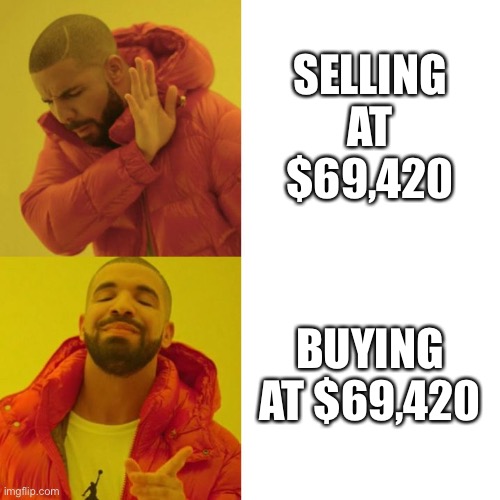 Drake Blank | SELLING AT $69,420; BUYING AT $69,420 | image tagged in drake blank | made w/ Imgflip meme maker