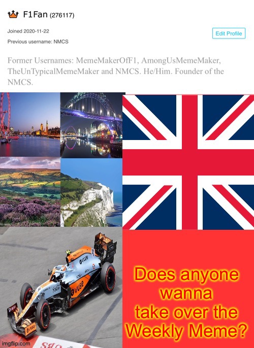 Or should I just shut it down and let Img-CNN take over? | Does anyone wanna take over the Weekly Meme? | image tagged in f1fan announcement template | made w/ Imgflip meme maker