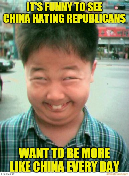 One party rule is their goal and they will lie cheat and steal to get it. Remember to vote like your rights depend on it | IT'S FUNNY TO SEE CHINA HATING REPUBLICANS; WANT TO BE MORE LIKE CHINA EVERY DAY | image tagged in funny asian face | made w/ Imgflip meme maker