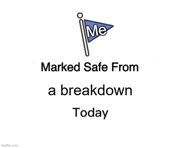 Marked Safe From Meme | Me; a breakdown | image tagged in memes,marked safe from | made w/ Imgflip meme maker