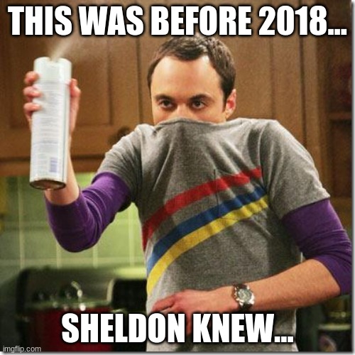 ummm... sheldon how did you know...... |  THIS WAS BEFORE 2018... SHELDON KNEW... | image tagged in air freshener sheldon cooper | made w/ Imgflip meme maker