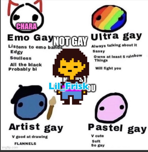 NOT GAY; Lil_Frisk | made w/ Imgflip meme maker