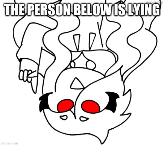 Jaiden pointing | THE PERSON BELOW IS LYING | image tagged in jaiden pointing | made w/ Imgflip meme maker