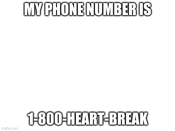 Blank White Template | MY PHONE NUMBER IS; 1-800-HEART-BREAK | image tagged in blank white template | made w/ Imgflip meme maker