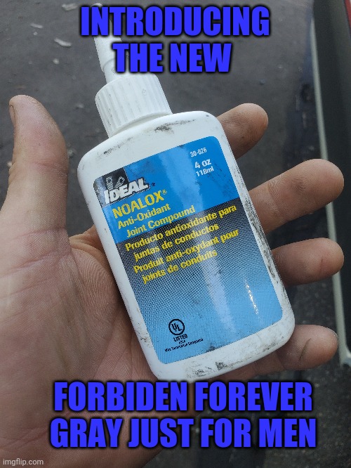 Forbidden die |  INTRODUCING THE NEW; FORBIDEN FOREVER GRAY JUST FOR MEN | image tagged in electrical,dang it,you underestimate my power | made w/ Imgflip meme maker
