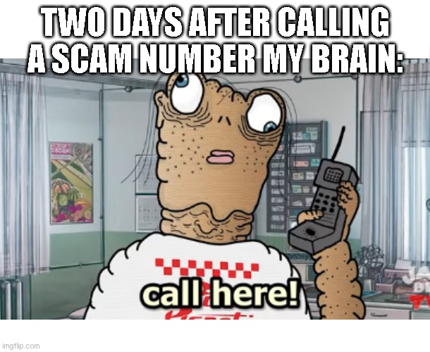 TWO DAYS AFTER CALLING A SCAM NUMBER MY BRAIN: | made w/ Imgflip meme maker