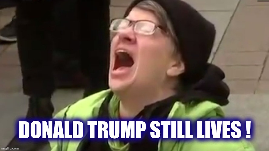 Screaming Liberal  | DONALD TRUMP STILL LIVES ! | image tagged in screaming liberal | made w/ Imgflip meme maker