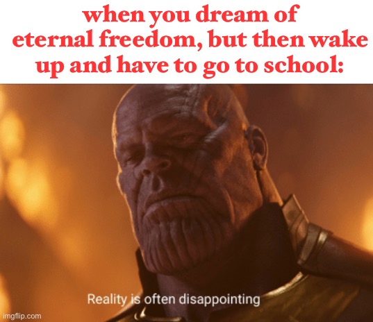 this is true lol | when you dream of eternal freedom, but then wake up and have to go to school: | image tagged in reality is often dissapointing,funny,school,wake up | made w/ Imgflip meme maker