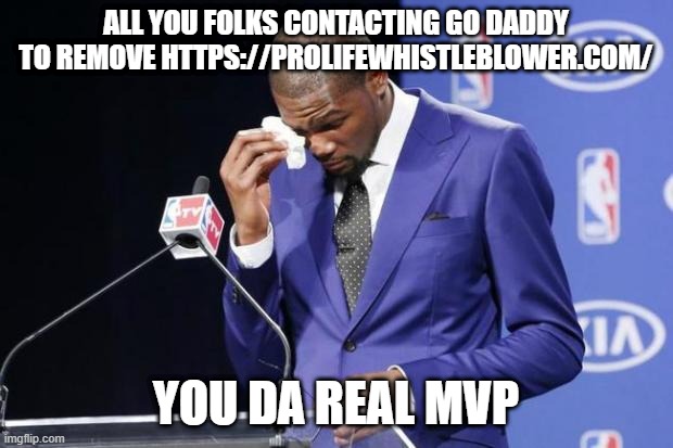 You The Real MVP 2 |  ALL YOU FOLKS CONTACTING GO DADDY TO REMOVE HTTPS://PROLIFEWHISTLEBLOWER.COM/; YOU DA REAL MVP | image tagged in memes,you the real mvp 2,AdviceAnimals | made w/ Imgflip meme maker