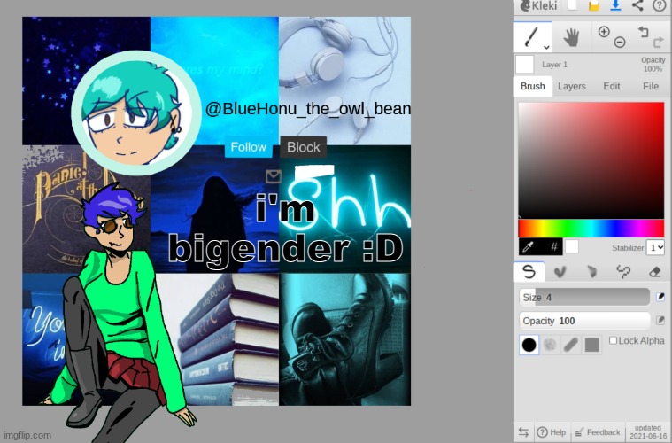 bluehonu's artist temp | i'm bigender :D | image tagged in bluehonu's artist temp | made w/ Imgflip meme maker