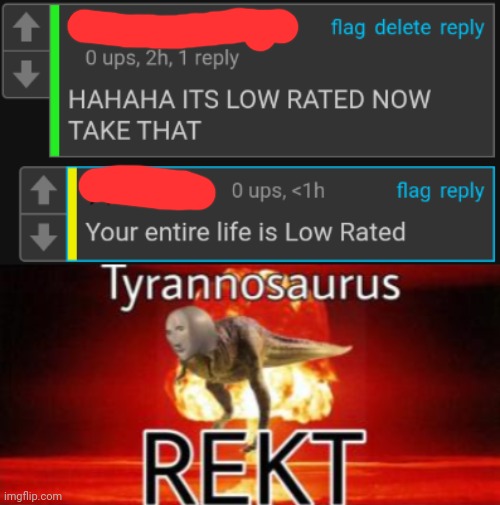 Oof size large | image tagged in tyrannosaurus rekt | made w/ Imgflip meme maker