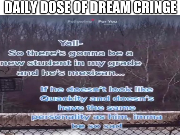 DAILY DOSE OF DREAM CRINGE | image tagged in memes,cringe,dream smp,dream fans | made w/ Imgflip meme maker