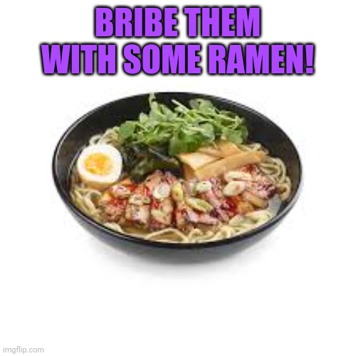 ramen | BRIBE THEM WITH SOME RAMEN! | image tagged in ramen | made w/ Imgflip meme maker