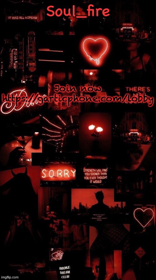 Soul_fires black red announcement temp ty bean | Join now
https://garticphone.com/lobby | image tagged in soul_fires black red announcement temp ty bean | made w/ Imgflip meme maker