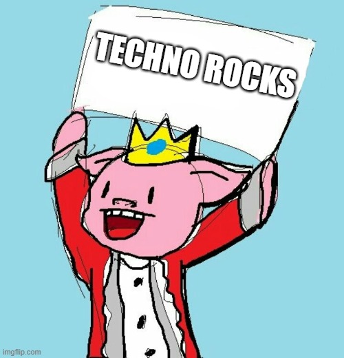technoblade holding sign | TECHNO ROCKS | image tagged in technoblade holding sign | made w/ Imgflip meme maker