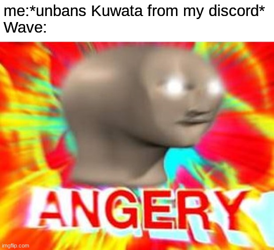 Surreal Angery | me:*unbans Kuwata from my discord*
Wave: | image tagged in surreal angery | made w/ Imgflip meme maker