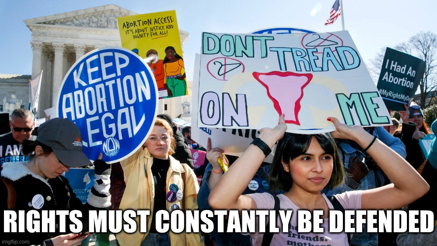American Rights must constantly be defended | RIGHTS MUST CONSTANTLY BE DEFENDED | image tagged in abortion rights,usa,democrat,republican,america,women | made w/ Imgflip meme maker