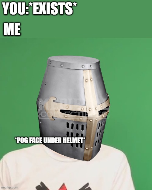 OMGGGGGGGGGGGGGGG IT U | YOU:*EXISTS*; ME; *POG FACE UNDER HELMET* | image tagged in pogchamp,crusader | made w/ Imgflip meme maker